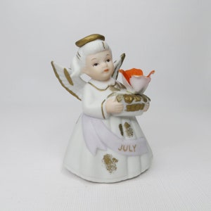 Vintage Geo Lefton July Birthday Month Angel Figurine with Orange Flowers 6800