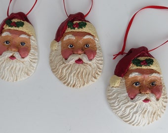 Set of Vintage Hand Painted Santa Claus Christmas Tree Ornaments