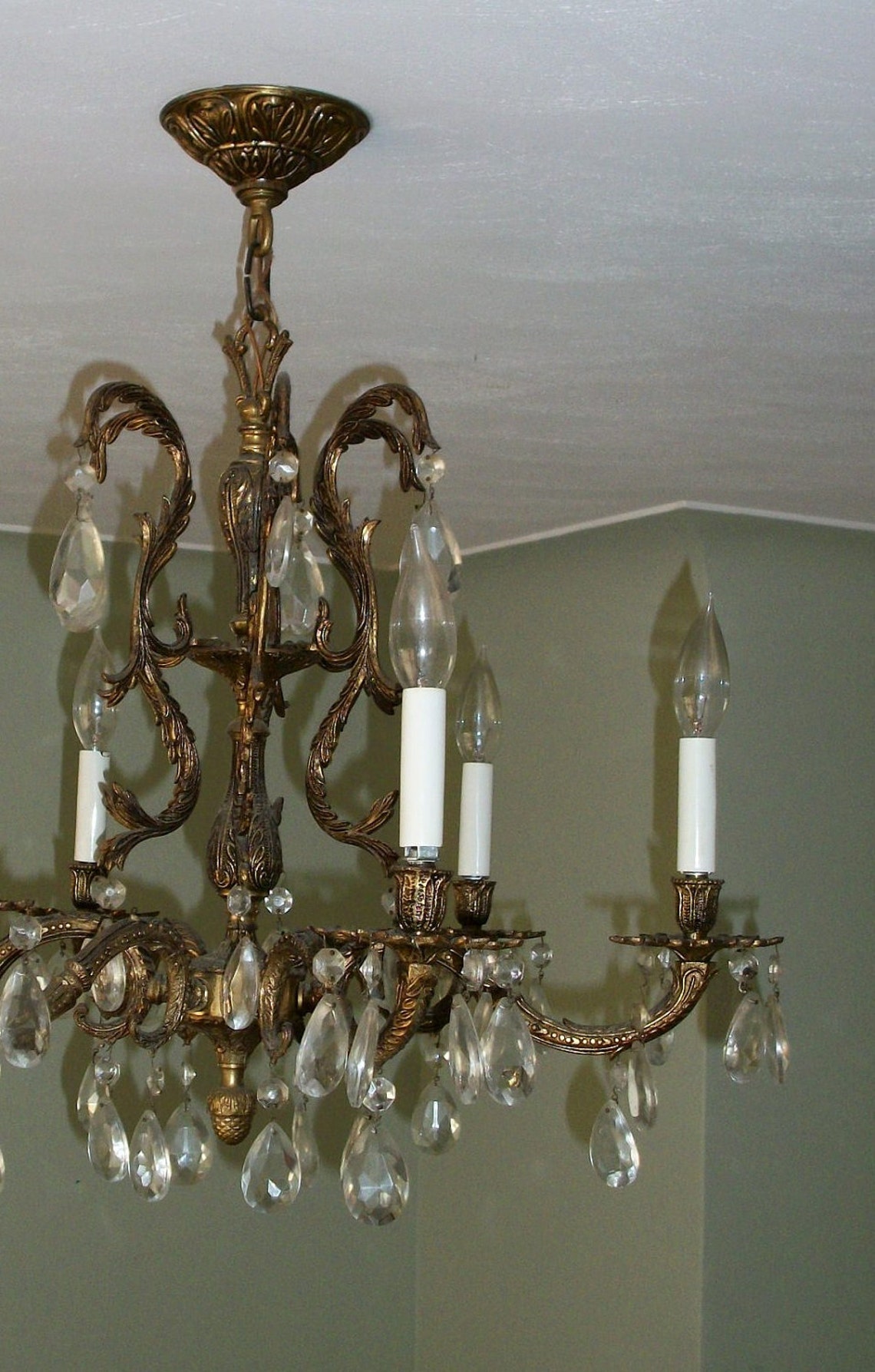 Vintage Brass Candelabra Chandelier Six light Pendant Ceiling Etsy