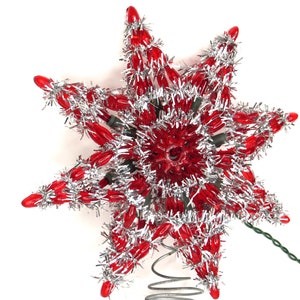 Vintage Red Star Christmas Tree Topper Silver Garland image 4