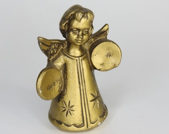 Vintage Gold Paper Mache Angel Figurine with Music Cymbals