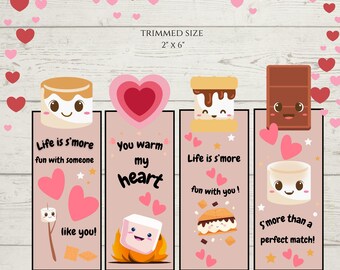 Printable Valentine’s Day Bookmarks, Smore's Valentine's, Classroom Valentine’s Day Cards for kids, Valentine’s Day Gift, Instant Download