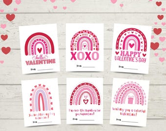 Printable Rainbow Valentine’s Day cards, Classroom Valentine’s Day Cards for kids, Valentine’s Day Gift Tags, Instant Download