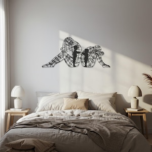 Abstract Couple Line Art, Man Woman Silhouette, Metal Wall Decor, Romantic Wall Hanging, Emotional Artwork, Living Room Decor, Unique Gift