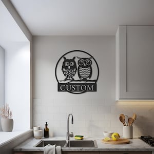 Custom Owl Wall Art, Personalized Name Metal Sign, Bird Couple Decor, Rustic Anniversary Gift, Owl Wall Hanging For Nature Lovers