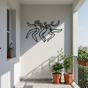 Abstract Dancers Metal Wall Art, Modern Line Art Decor for Home, Minimalist Wall Sculpture, Kitchen or Living Room Metal Wall Accent