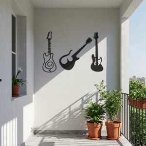Set of 3 Guitar Metal Wall Art, Rock Musician Decor for Kitchen or Studio, Electric Guitar Trio, Musical Wall Hanging, Gift for Music Lovers