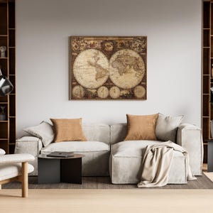 Vintage Retro Weltkarte Gemälde, gerahmte Leinwand Wandkunst, Housewarming Geschenke, moderne Leinwand Wanddekoration, Wohnkultur Leinwand
