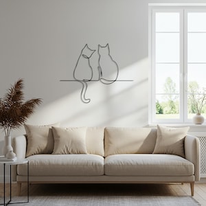 Line Art Cat Metal Wall Decor, Minimalist Two Cats Sitting Silhouette, Modern Pet Art, Kitchen Wall Accent, Gift for Cat Lovers