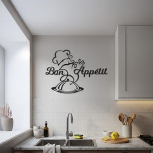 Bon Appétit Chef Metal Wall Art, Kitchen Wall Decor With Cook Silhouette, Modern Black Iron Sign, Gift for Foodie or Restaurant Decor