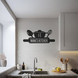 Personalized Kitchen Name Metal Wall Art: Rustic Utensil Decor