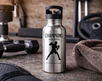 Boxing Water Bottle, Boxing Fan Gift, Champions Are Made, Motivational Water Bottle, Sports Drink Bottle, Gym Accessories, Stainless Steel