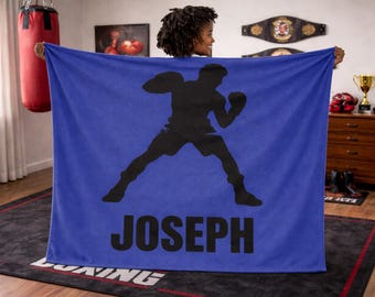Personalized Boxing Blanket with Name | Custom Name Boxing Throw | Personalized Sports Throw for Boxing Lovers | Athlete Bedroom Decor