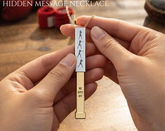 Boxing Necklace | Woman Boxing Silhouette | Hidden Message Sliding Bar Necklace | Engraved boxing Gift |  Boxing Gift for Her | Boxer Gift