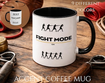 Boxing Coffe Cup | Coffe Mug Fight Mode On | Boxing Silhouettes Accent Coffee Mug | Motivation Coffe Mug | Boxing Gift for Him and Her