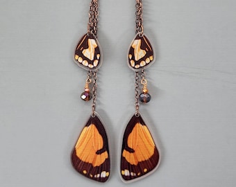 Butterfly Wing Earrings Orange Brown White Butterfly Wings Earrings Long Dangle Drop Earrings Magical Fairy Butterfly Wing Earrings