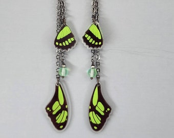 Butterfly Wing Earrings Green Butterfly Wings Earrings Long Dangle Drop Earrings Magical Fairy Butterfly Wing Earrings Colorful Wing Jewelry