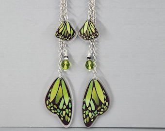 Butterfly Wing Earrings Green Monarch Butterfly Wings Earrings Long Dangle Drop Earrings Magical Fairy Wing Earrings Colorful Wing Earrings