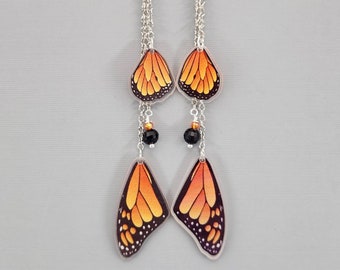 Butterfly Wing Earrings Orange Monarch Butterfly Wings Earrings Long Dangle Drop Earrings Magical Fairy Wing Earrings Colorful Wing Earrings