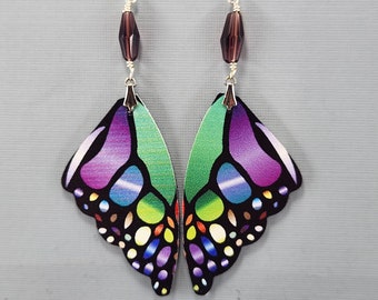 Butterfly Wing Earrings Rainbow Colored Butterfly Earrings Dangle Drop Earrings Magical Wings Earrings Fairy Earrings Colorful Wing Earrings