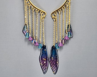 Dragonfly Wing Ear Cuffs: Purple Teal Fairy Wing No Piercing Earrings Pair or Single