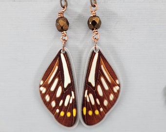 Butterfly Wing Earrings Brown Black Yellow White Butterfly Wings Earrings Long Dangle Drop Earrings Magical Fairy Butterfly Wing Earrings