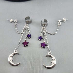 Ear Cuff Moon Ear Cuff Star Ear Cuff Dangle Ear Cuff paarse hematiet ster zilveren maan oor manchet Sterling oorknopjes paar of enkel