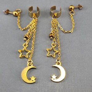 Ear Cuff Moon Ear Cuff Star Ear Cuff Gold Dangle Ear Cuff Gold Star Charm Gold Moon Charm Ear Cuffs Vergulde oorknopjes paar of enkel