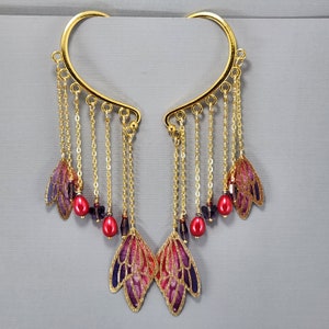 Ear Cuffs Ear Wraps Dangle Ear Wrap Gold Trimmed Butterfly Wing Ear Wrap Purple Pink Fairy Wing Ear Cuff No Piercing Earrings Pair or Single