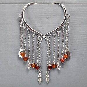 Ear Cuff Ear Wrap Goddess Ear Cuffs Dangle Ear Wraps Geen piercing-oorbellen Zilveren godin Sterren en maan Carneool edelsteen paar of enkel