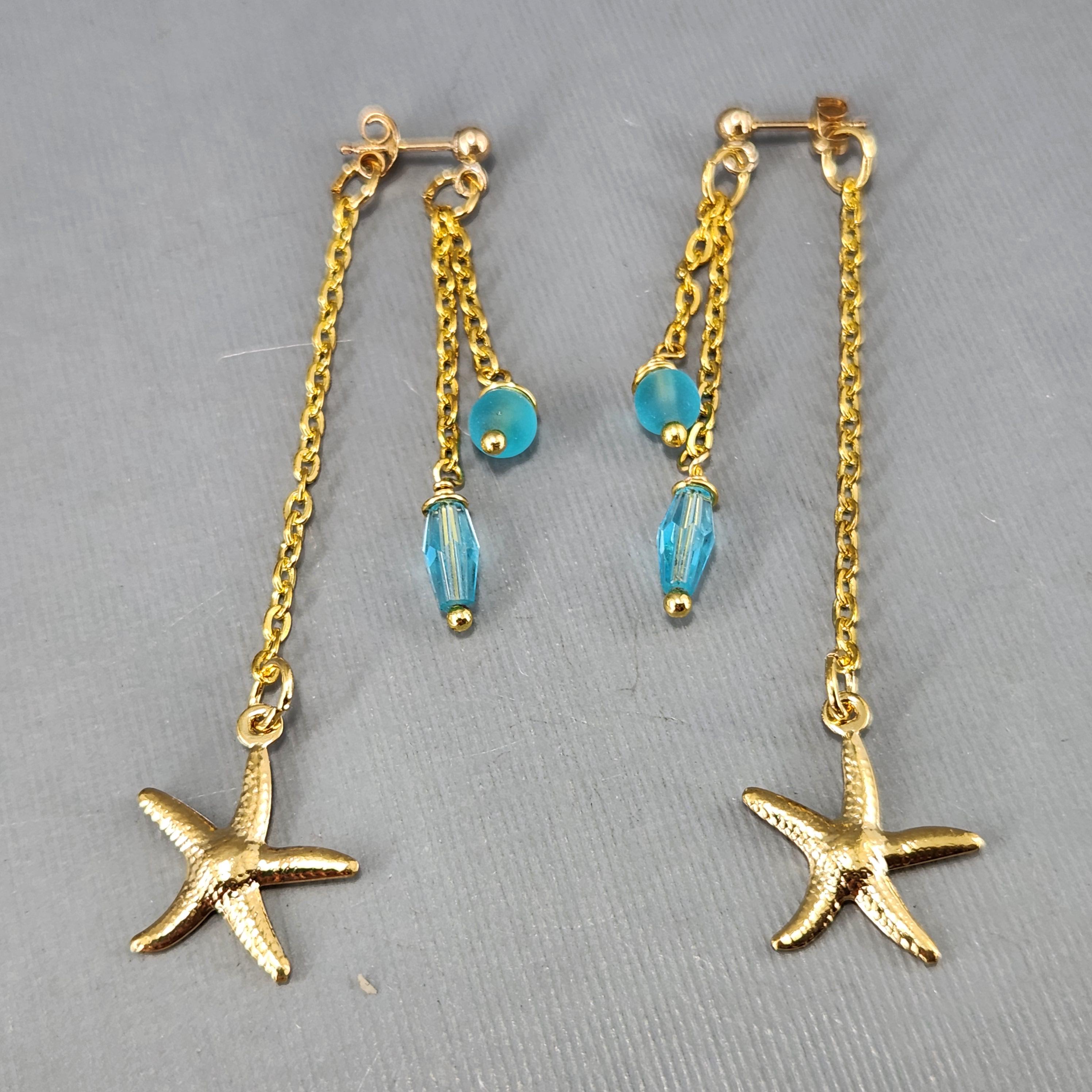 Boucles D'oreilles Coquillage Et étoile De Mer - Lot De 2 Paires Dorées - Alliage, Style Marin - 5