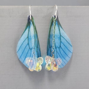 Fairy Wing Earrings Dragonfly Wings Earrings Blue Fairy Wing Earrings Butterfly Crystal Earrings Blue Teardrop Crystal Earrings Dangle Wings Crystal Butterfly