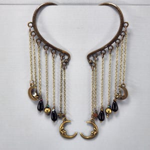 Ear Cuffs Ear Wraps Brass Moon Ear Cuff Moon Ear Wrap Man in the Moon Charms No Piercing Earrings Hematite Stars One Pair or Single
