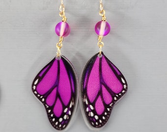 Butterfly Wing Earrings Pink Monarch Butterfly Wings Earrings Dangle Drop Earrings Magical Fairy Wing Earrings Colorful Wing Earrings