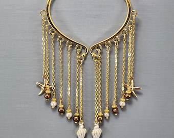Conch shell oor manchet gouden zeester met zoetwaterparels Geen piercing oorbellen paar of enkele