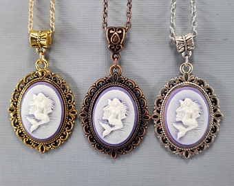 Mermaid Cameo Necklace  Mermaid Necklace Cabochon Necklace Mermaid with Conch Shell Pendant Purple and White Gold Silver Copper Bezel