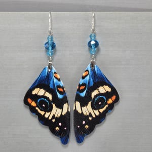 Butterfly Wing Dangle Earrings: Lightweight Multi Colored Blue Crystal Butterfly Wings