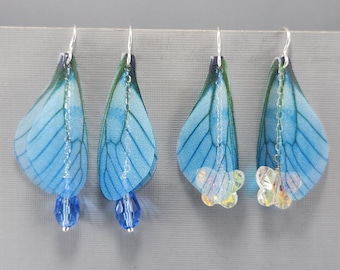 Fairy Wing Earrings Dragonfly Wings Earrings Blue Fairy Wing Earrings Butterfly Crystal Earrings Blue Teardrop Crystal Earrings Dangle Wings