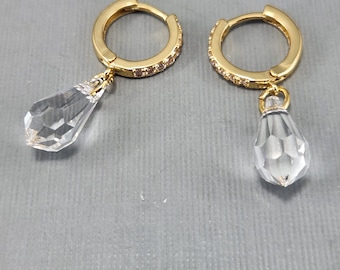 Elegant Crystal Lever back Huggie Hoop Earrings Swarovski Crystal Cubic Zirconia 18K Gold Plated