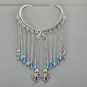 Tour d'oreilles Tour d'oreilles pieuvre pendants Tour d'oreilles pieuvre sans piercing Boucles d'oreilles hippocampe Manchettes d'oreilles sirène, Paire de perles de verre