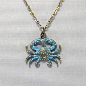 Crab  Necklace Brass Patina Crab Necklace Crab Charm Necklace Cancer Zodiac Sign Necklace Minimalist Necklace Crab Jewelry Nautical Jewelry
