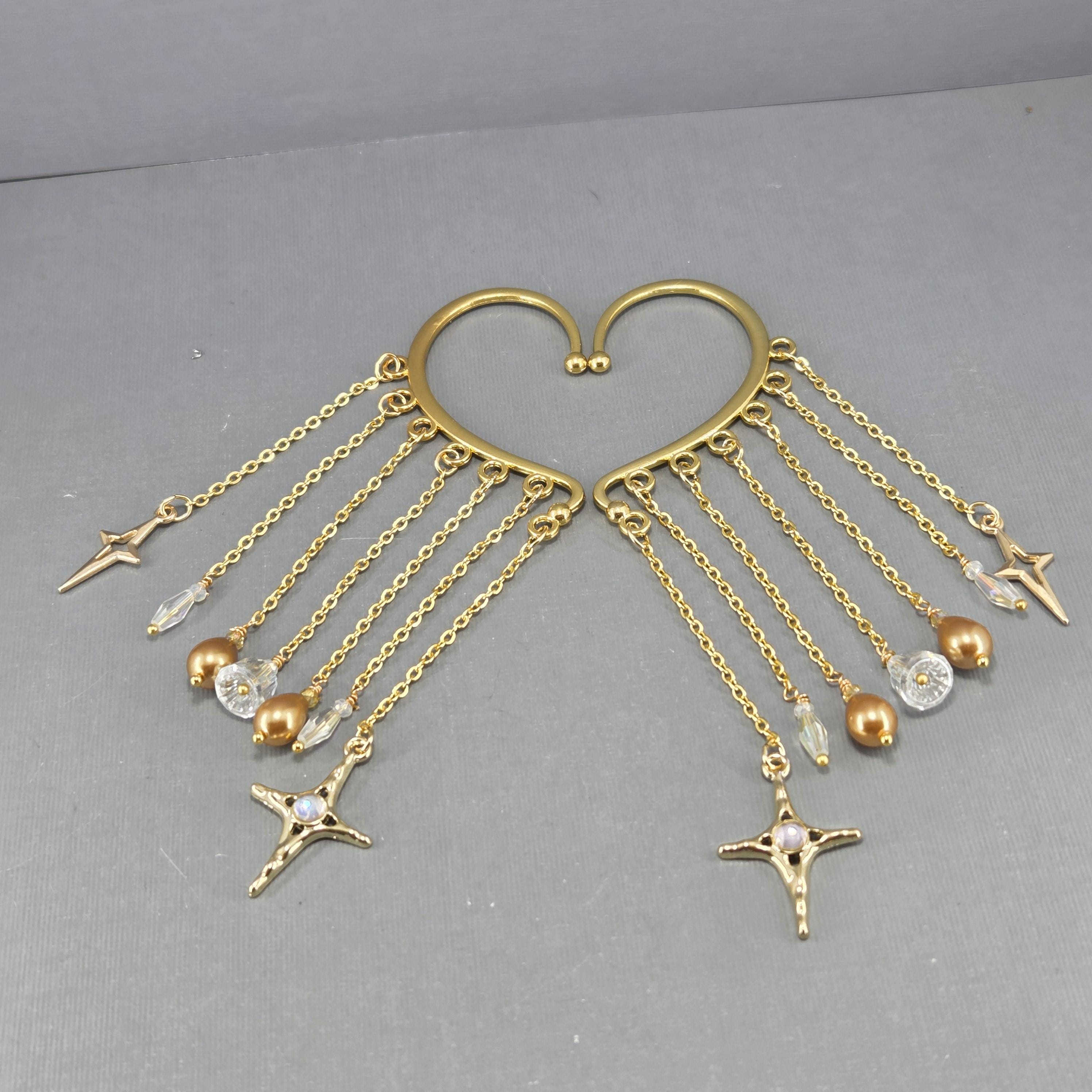 Inilbran Boho Crystal Star Ear Cuff Orecchini Vintage Cz Star Cuff On Orecchini Oro Moon Star Tassel Chain Orecchini Star No Piercing Clip On Orecchini Gioielli Per Donne E Ragazze