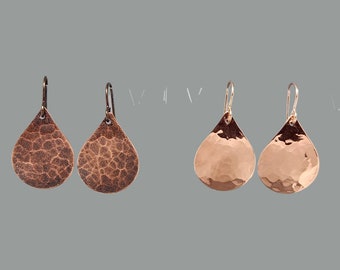 1x3/4Hammered Copper Earrings Copper Hammer Texture Earrings Teardrop Earrings Recycled Copper Earrings Bright Shiny Copper Oxidized Copper