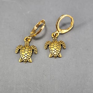 Huggie Hoop Earrings Sea Turtle Earrings Gold Sea Turtle Hoop Earrings Tiny Hoop Earrings Dainty Sea Turtle Hoop Earrings Pair or Single