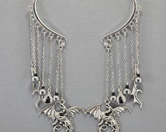 Dragon Ear Cuff Large Gothic Silver Dragon Ear Wrap No Piercing Earrings Pair or Single