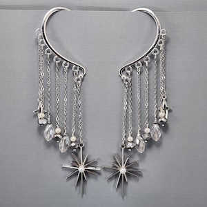 Ear Cuffs Ear Wraps Starburst Ear Cuff Silver Star Burst Ear Wrap Glaskristallen Ear Cuffs Geen piercing-oorbellen Starburst Cross-paar enkel