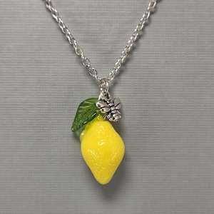 Lemon Necklace Yellow Lemon Necklace Plastic Lemon Charm Necklace Lemon With Bee Necklace Fruit  Necklace Fruit Jewelry