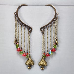 Ear Cuffs Ear Wraps Magic Mushroom Ear Wrap Dangle Ear Cuff Psychedelic Mushrooms No Piercing Earrings Brass Mushrooms Cuffs Pair or Single