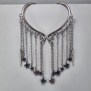 Ear Cuffs Ear Wraps Hematite Stars Ear Cuff Gunmetal Spike Ear Cuffs No Piercing Earrings Hematite Stars Gunmetal Chain Pair or Single