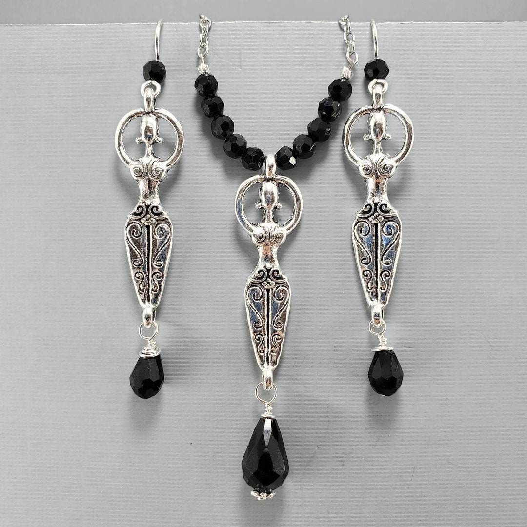 Goddess Earrings Goddess Necklace Goddess Jewelry Set Silver Goddess